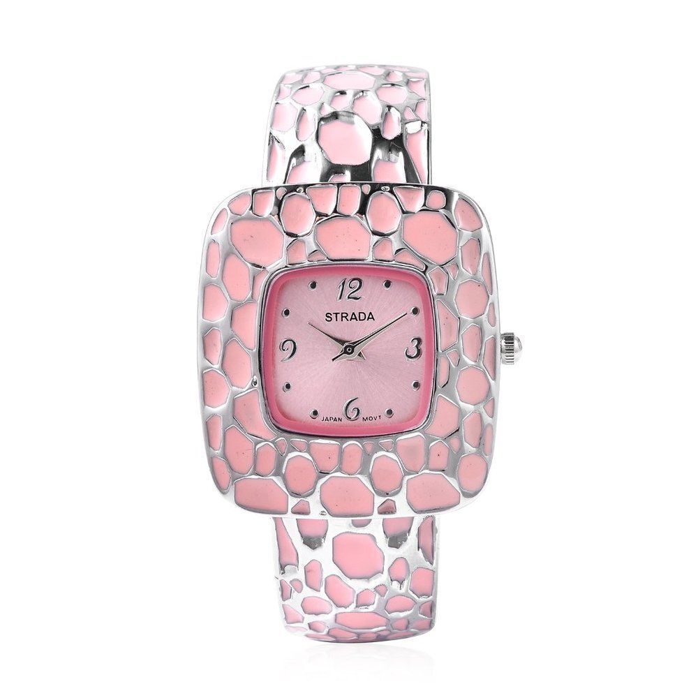 STRADA Enameled Cuff Bracelet Watch Pink